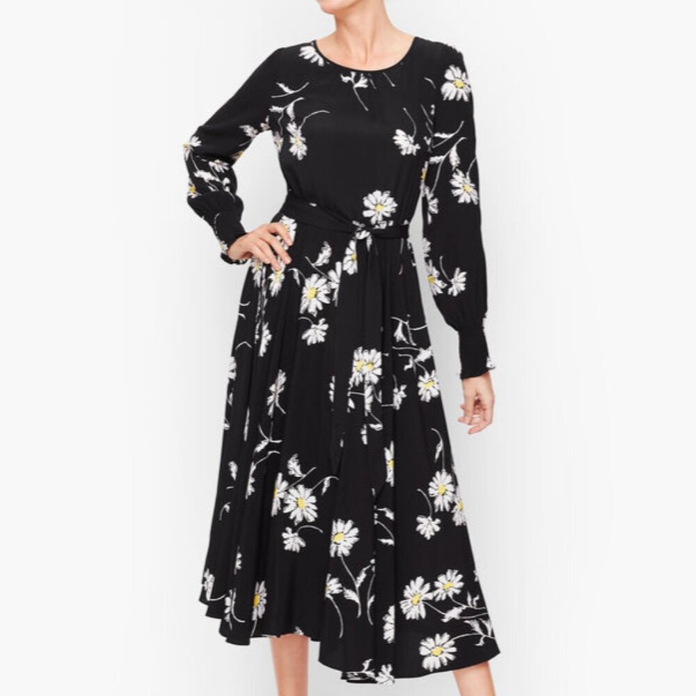 Talbots Vintage Daisy Fit & Flare Dress in Black, White, and Yellow